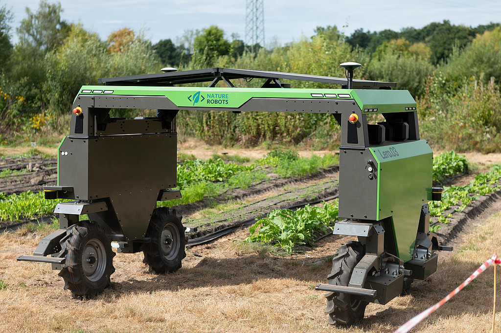 Ein Roboter der Firma Nature Robots auf dem Feld