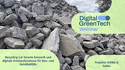 Eine Grafik zum Webinar, im Hintergrund ist ein großer Schutthaufen Steine zu sehen.