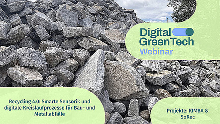 Eine Grafik zum Webinar, im Hintergrund ist ein großer Schutthaufen Steine zu sehen.